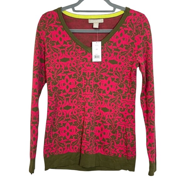 Banana Republic V-Neck Sweater Women’s XS Pink & Green Cozy Comfy Fall - Picture 7 of 13